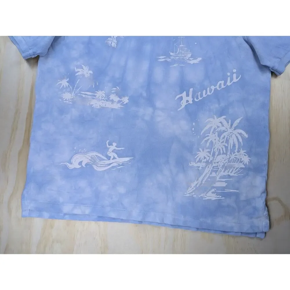 Polo Ralph Lauren Men's Large Classic Fit Polo Blue Aloha Hawaiian Tie Dye